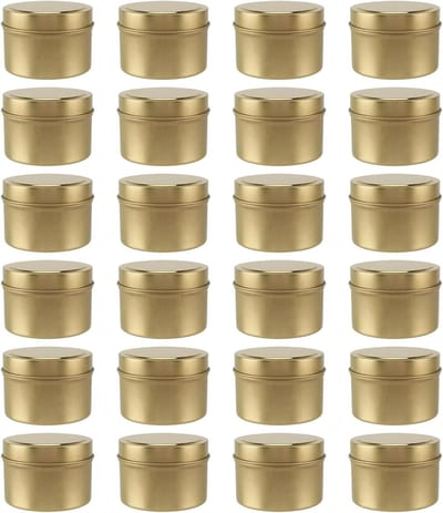 Gouden Kaarsenhouders met Deksel - 24 Stuks, 120ml Lege Kaarsenblikken voor Kaarsen Maken, Metalen Dozen en Rond Glas voor DIY Kaarsprojecten