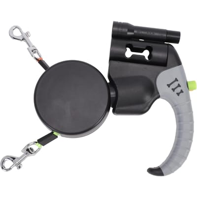 Laisse Rétractable Double pour Chien Multifonctionnelle Double Tête Extensible pour Animaux de Compagnie avec Lumière Nocturne pour Activités Extérieures
