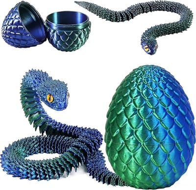 3D Geprinte Slang Speelgoed voor Pasen - Draken Ei Slang Eieren - Creatief Dierenspeelgoed voor Kinderen en Decoratie voor Thuis (Blauw-Groen)