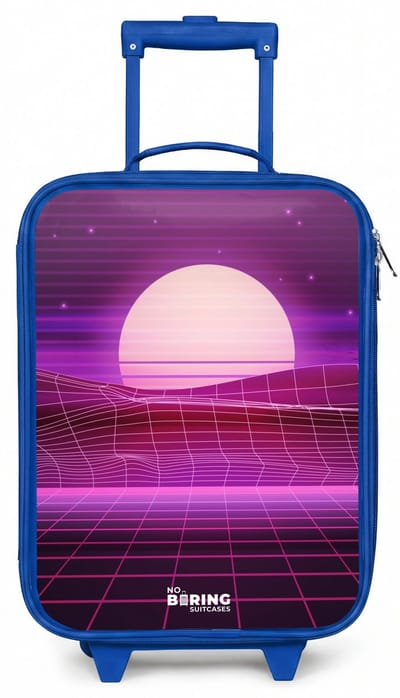 NoBoringSuitcases.com® - Kinderkoffer blauw - Kindertrolley jongen - Rasterlandschap met zon - Koffer kind lichtgewicht - Reiskoffer trolley voor kinderen - Koffertje met lichtgevende wieltjes - Rolkoffer