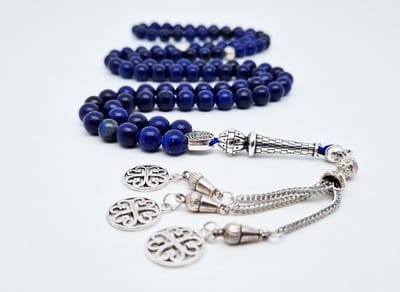 Handgemaakte tesbih "Tasbih" natuursteen " Azuur" - Aantal kralen 99 - Diameter kralen 8MM - met metaal tassel "Arabesk" - Een mooi cadeau-idee