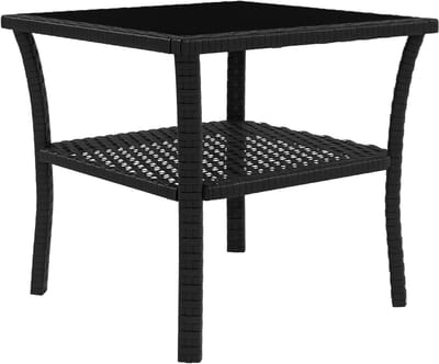 Rotan Salontafel - Terras Bijzettafel - Buiten Zitten - Twee Niveaus - 50 x 50 cm - Zwart