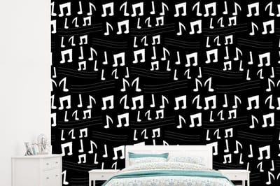 Behang - Fotobehang Muziek - Zwart Wit - Patroon - Breedte 245 cm x hoogte 220 cm