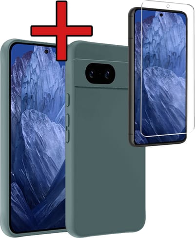 Hoesje - Met Screenprotector - Geschikt voor Google Pixel 8a - Sterk & Shockproof - Telefoon Hoes - Back Cover - Siliconen Case - Telefoonhoes - Donkergroen