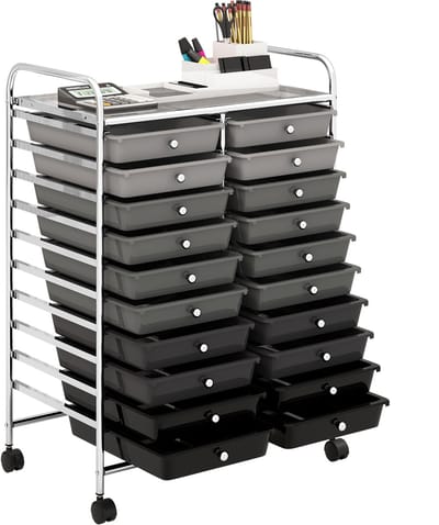 COSTWAY Rolwagen met 20 stapelbare laden, ladewagen, rolcontainer met metalen frame en legplank, badkamerrolwagen, bijzetwagen voor kantoor, woonkamer (gemengd zwart)