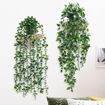 Set van 2 Kunstplanten met Eucalyptusbladeren en Potten, 50 cm Lang, Onderhoudsvrije Hangplanten voor Binnen en Buiten, Perfecte Decoratie voor Tuin en Interieur