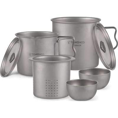 TOMSHOO ensemble de tasses à thé en titane avec passoire tasse à café à eau empilable légère avec couvercle et