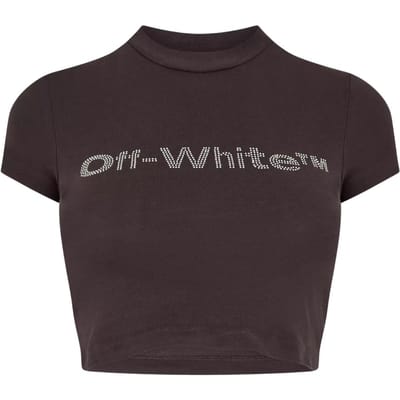 Off-White Dames/Dames Bling Bounce Crop T-shirt (Donkergrijs)