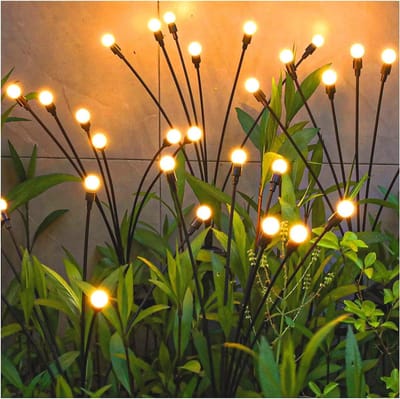 Zonne-energie Buitenverlichting, 4 Stuks 10 LED Solar Vuurvliegjes voor Tuin, Balkon, Buiten Solar Lamp Tuindecoratie, Waterdicht IP65, [Energieklasse C] (Warm Wit)
