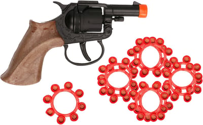 Faram Party Speelgoed Revolver/pistool met plaffertjes voor een cowboy - metaal - 192 shots - verkleed spullen