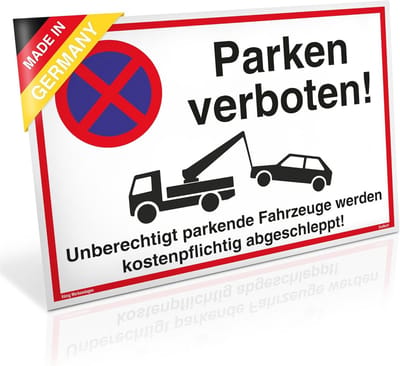 Verbodsbord voor Parkeren - PVC - 42 x 30 cm - Ongeoorloofd Parkeren - Voertuigen Worden Op Kosten Weggesleept - UV Bescherming