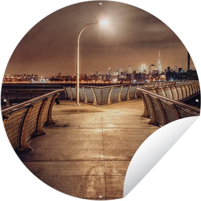 Tuincirkel Stad - Lantaarnpaal - Nacht - 60x60 cm - Ronde Tuinposter - Buiten