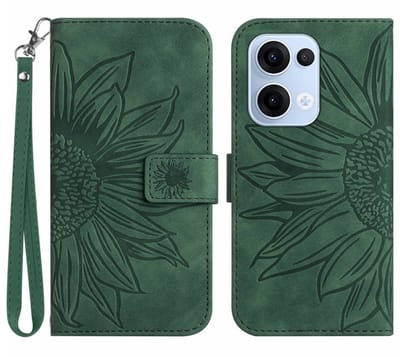 Coverup Hoesje - Geschikt voor OPPO Reno13 5G Hoesje - Coverup Zonnebloem Book Case met Koord - Groen