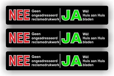 Jerma - NEE JA reclame drukwerk - Brievenbus - Stickers - 3 st - 20 x 4 cm - Zelfklevend - Vinyl