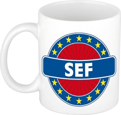 Bellatio Decorations - Sef voornaam - koffiemok - beker - wit/blauw - 300 ml - Cadeau - Heren - Collega - Vaderdag - Verjaardag