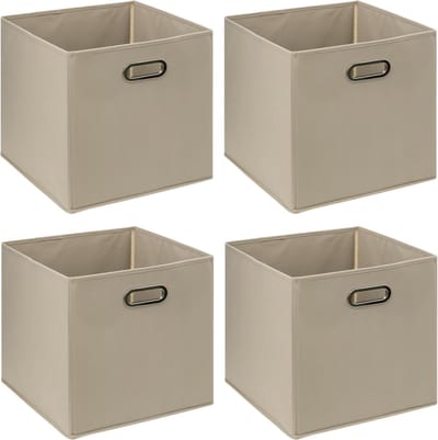 5Five Opbergmand/kastmandje - 4x - Taupe - 31 x 31 x 31 cm - 29 liter - Vakkenkast manden - Stof met versterkte bodem - Opvouwbaar
