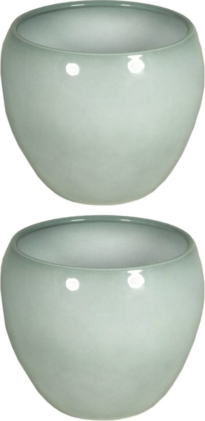 Floran Plantenpot - 2x stuks - misty groen - glans - keramiek - 14 x 11 cm - plantenpotten binnen