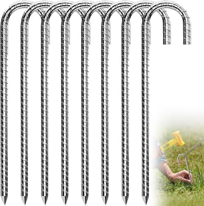 Tien Haringen Set - Grondankers J-Type - Outdoor Bevestiging - Zwaar Metaal Roestvrij - 30 Cm Lengte - Zilverkleurig