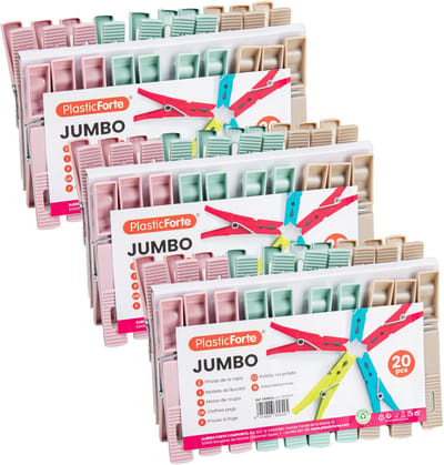 Plasticforte Wasknijpers XL formaat - 60x stuks - pastel kleuren mix - kunststof - 10 cm - Was ophangen