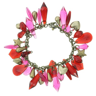 Behave - Bedelarmband roze rood sterren hartjes - party zomertrend 18 cm