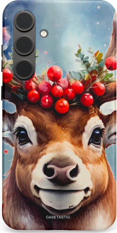Casetastic hoesje geschikt voor Samsung Galaxy S24 Plus - Dubbellaagse bescherming - Rudolph het Kerst Rendier - Fashion Case - Zilver Taupe Donkergrijs Perzik