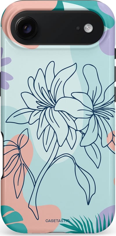 Casetastic hoesje geschikt voor Apple iPhone Air - MagSafe - Dubbellaagse bescherming - Mint Bloemprint - Fashion Case - Lichtgrijs Turquoise Perzik Lila