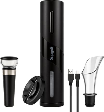 Goliving Oplaadbare Elektrische Kurkentrekker - Wijnopener - Automatische Flesopener - Kurkentrekker Wijn - Flessenopener - Cadeauset - Zwart