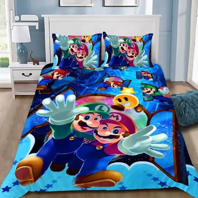 Spel Super M-Marios Dekbedovertrek Kussensloop Beddengoed Set Volwassen Jongen Meisje Slaapkamer Decoratie Kindercadeau Enkel Dubbel Grote Maat US Full(200*230cm)3pcs