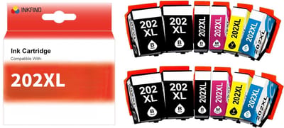 INKFIND 202XL inktcartridge voor Epson 202 202XL Epson202 Epson202XL inktcartridge multipack 12 stuks (2*6pack=Zwart x 4, foto Zwart x 2, Cyaan x 2, Magenta x 2, Geel x 2) voor Epson Expression Premium XP 6000, XP 6005, XP 6100 en XP 6105