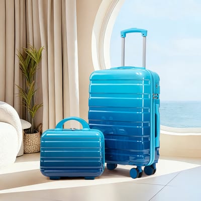 OKWISH Kofferset Vergrendelbaar – 20 Inch En 14 Inch – Polycarbonaat – Blauw – Reizen Met Spinnerwielen – Afneembare Toilettas