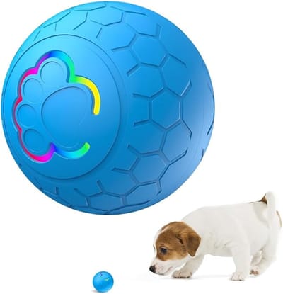 longziming -Honden speelgoed – Hondenbal – Interactieve Hondenbal met LED – Zelfrollend & Springend – Stimuleert Mentale en Fysieke Ontwikkeling – Stil & Veilig voor Binnen – Duurzaam ABS – Blauw