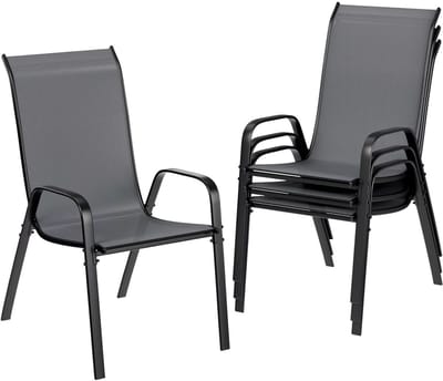 Terrasstoelen – Voor buiten & eetkamer – Stapelbaar, hoge rugleuning, weerbestendig – Donkergrijs
