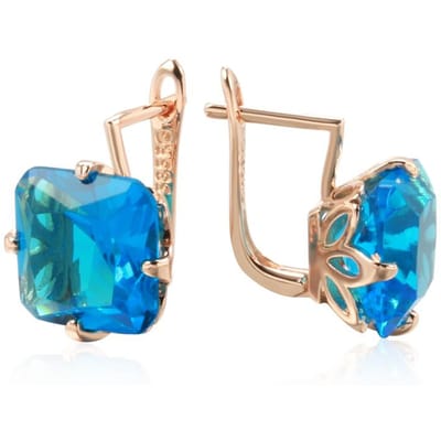 Grandes Boucles d'Oreilles Carrées Bleues en Zircon Naturel Anglaises Pour Femmes Or Rose Mariage Motif Ethnique Quotidien Bijoux Fins blue