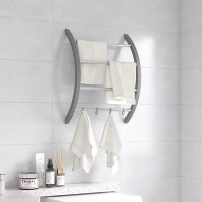 vidaXL - Handdoekenrek - met - haken - 56x16x72 - cm - aluminium - zilverkleurig