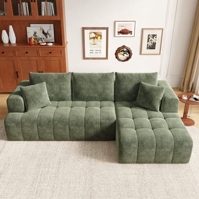 MODENUIT Hoekbank 244,5 x 136 cm - Modulair L-vormig Ontwerp - Voor Woonkamer en Appartement - Chenille - Groen