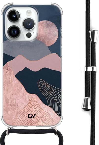 Casevibes - Telefoonhoesje met koord - Geschikt voor Apple iPhone 14 Pro - Landscape Rosegold - Roze -