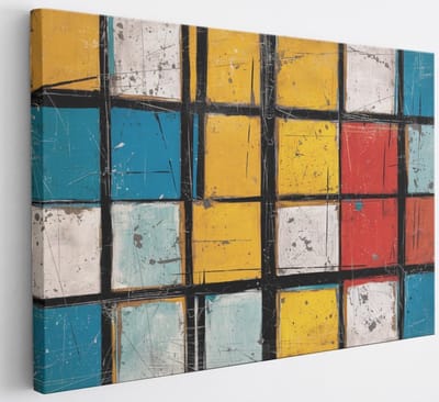 Saammp Canvas Schilderij - Mondriaan achtig - Abstract - 30x20 - Foto op canvas - Wanddecoratie - Muurdecoratie Woonkamer - Slaapkamer decoratie - Canvas Print