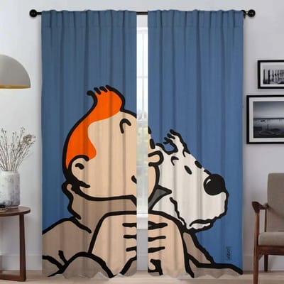 Schaduwen Avonturen van Kuifje Gordijnen voor Woonkamer Gordijn voor Kamer 2 Panelen Halloween Decoratie Huis Interieur Gordijnen Kind W50xH70cmx2pcs-CL gray