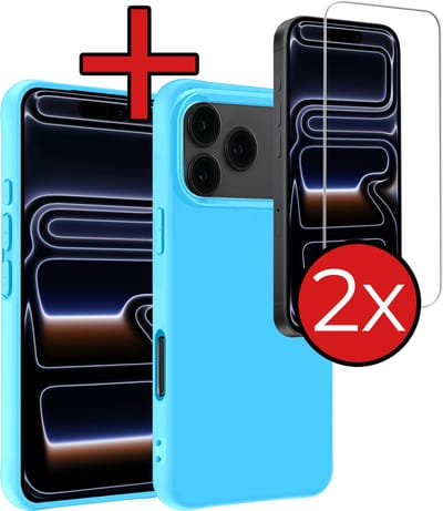 Hoesje 2 Stuks - Geschikt voor Apple iPhone 17 Pro - Sterk & Shockproof - Back Cover - Case Siliconen - Telefoon Hoes - Lichtblauw