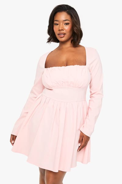 boohoo Dames Plus Bengaline Korset Langemouw Skaterjurk | Baby Roze | Maat: 44
