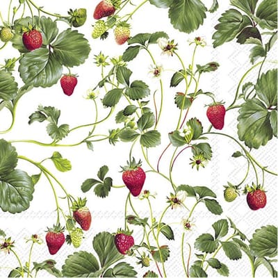 IHR tafel servetten - Aardbeien fruit print - 20x stuks - 3-laags - 33 x 33 cm - papier - voorjaar - zomer
