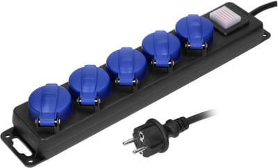 Orno Heavy-duty Stekkerdoos voor buiten - Verlengsnoer kabellengte 3 meter - 5 voudig - IP44 - Zwart/blauw