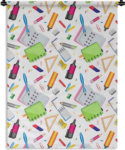 Wandkleed - Wanddoek - Patroon - School - Potlood - 150x200 cm - Wandtapijt
