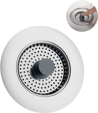Aanrecht Plug en Stopper Combo - RVS Stop en Zeef - Anti-Verstopping - Voorkom Geurtjes - Spoelbakken Diepte > 28mm