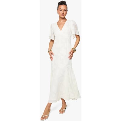 boohoo Dames Lange burnout bloemige engelenmouw midaxi jurk | Creme | Maat: 38