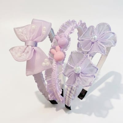 Set van 3 paarse haarbanden met strik, bloemen en konijntjes – meisjes diadeem set – schattige haaraccessoires met parels en tule details