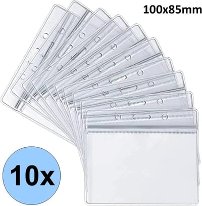 Fako Bijoux - 10x Badgehouder Plastic Horizontaal - ID Naamkaarthouder - Kaarthouder - Pashouder - 10x8.5cm - Transparant - Waterproof - 100x85mm - 10 stuks