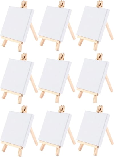 Ynkkvre - Mini Ezel - Leinwand Set - Handgemaakte Houten Schilderijtjes Voor Kinderkunst En Creatieve Decoratie - 9 Set - Thuis/School/Feest Geel