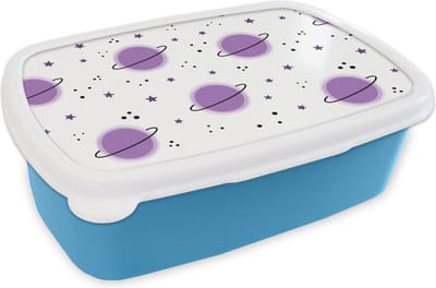 Broodtrommel Blauw - Lunchbox - Brooddoos - Space - Planeten - Sterren - Ruimtevaart - Patroon - 18x12x6 cm - Kinderen - Jongen