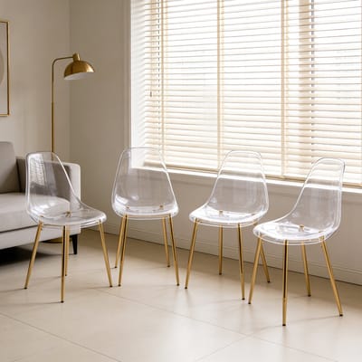 Eetkamerstoel - 4 Stuks - Transparante Acryl PET Stoel Lepel Design - Glam Gouden Poten - Modern Chic Design - Transparant / Goud